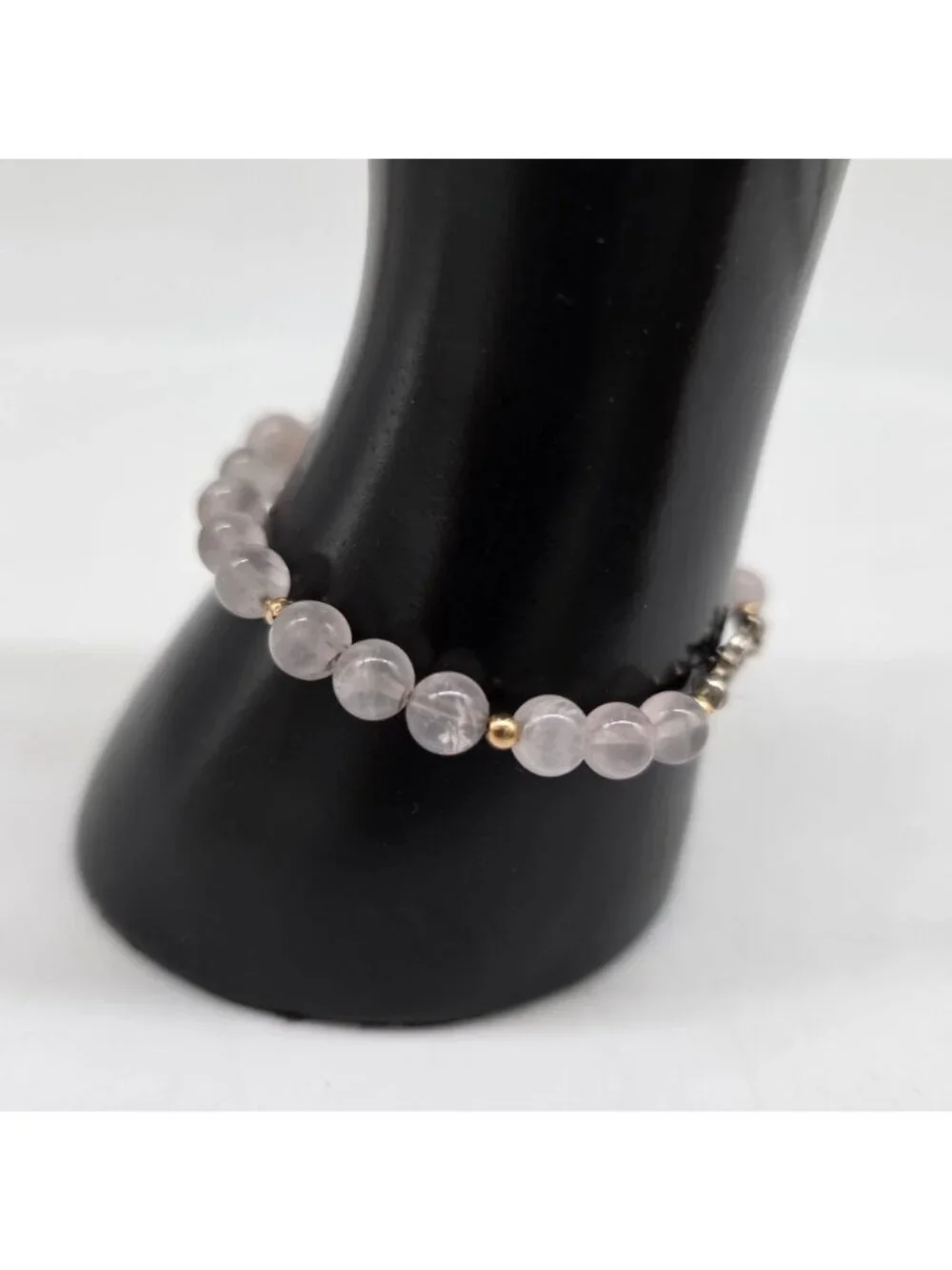 Rose Quartz Bracelet Gold Tone Beads With Lobster Clasp Closure - Picture 5 of 8